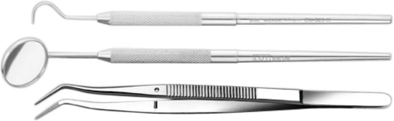 Satz 3 Instrumente (Spiegel, Sonde, Pinzette) Satz 3 Instrumente (Spiegel, Sonde, Pinzette)