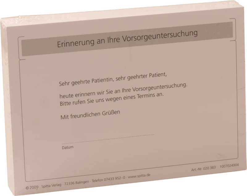 Packung 100 Stück ""Erinnerung Vorsorgeuntersuchung"" Packung 100 Stück ""Erinnerung Vorsorgeuntersuchung""