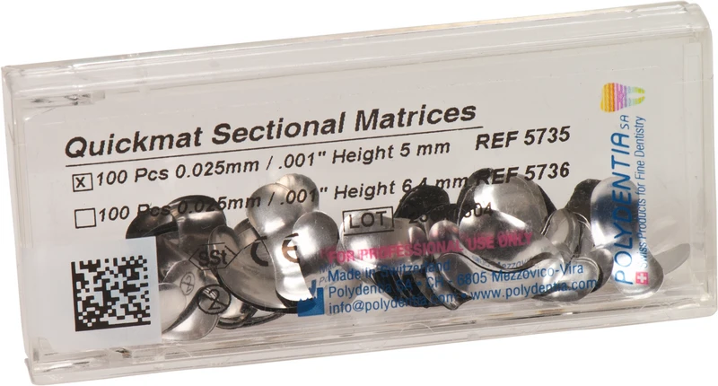 58408 - Quickmat DELUXE - Nachfüllpackung 100 Teilmatrizen Stärke 0,025 mm, bombiert, Prämolar 58408 - Quickmat DELUXE - Nachfüllpackung 100 Teilmatrizen Stärke 0,025 mm, bombiert, Prämolar