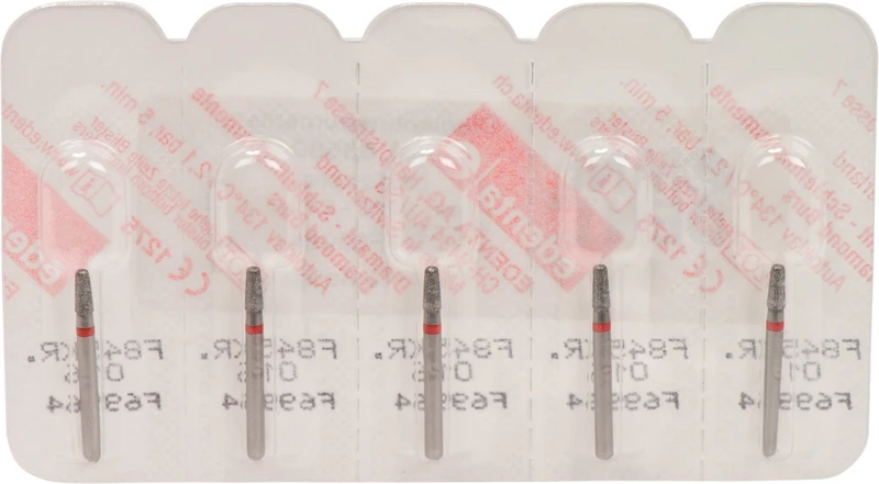 Packung 5 Stück rot fein, FG, Figur 544 Konus Kante rund, 4 mm, ISO 016 Packung 5 Stück rot fein, FG, Figur 544 Konus Kante rund, 4 mm, ISO 016