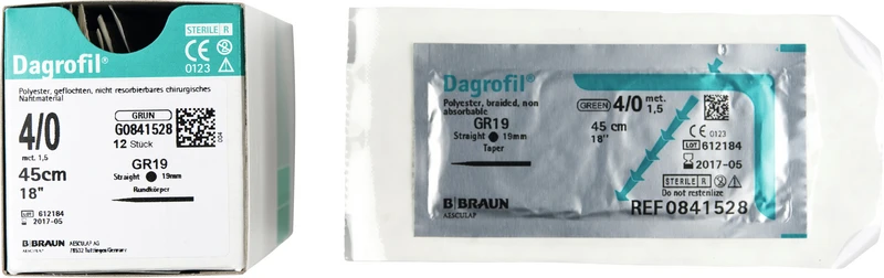 Packung 12 Stück grün, 45 cm, GR19, gerade, Rundkörper, 19 mm, USP4/0