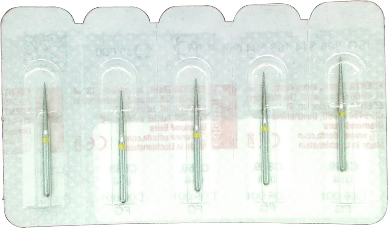 Packung 5 Stück gelb superfein, FG, Figur 166 Konus Spitze, 10 mm, ISO 014 Packung 5 Stück gelb superfein, FG, Figur 166 Konus Spitze, 10 mm, ISO 014