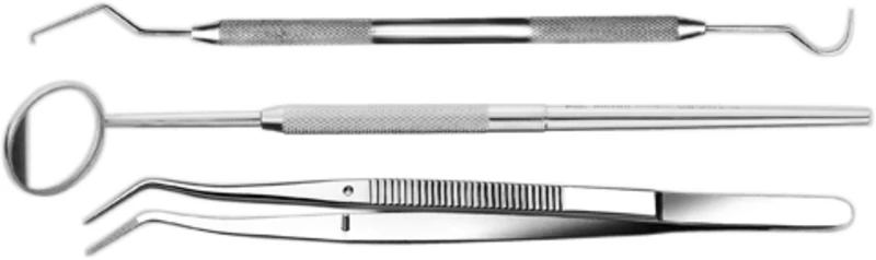 Satz 3 Instrumente (Spiegel, Sonde, Pinzette) Satz 3 Instrumente (Spiegel, Sonde, Pinzette)