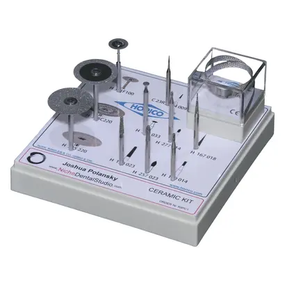 Kit 3 Diamantscheiben, 6 Diamantschleifer, 1 Bohrer, 1 Separierstreifen Kit 3 Diamantscheiben, 6 Diamantschleifer, 1 Bohrer, 1 Separierstreifen