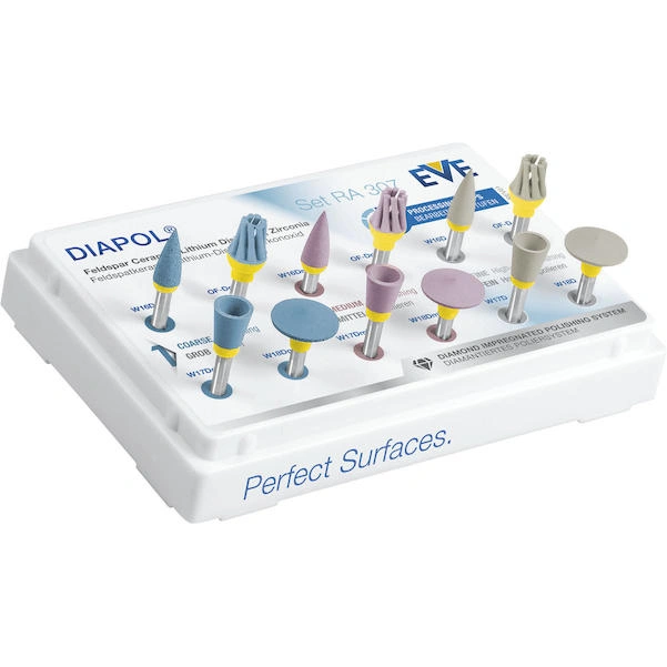 Set RA 307 12 Instrumente RA (3 x Kelch, 3 x Linse, 3 x OCCLUFLEX, 3 x Spitze - grau fein/ rosa mittel/ blau grob) Set RA 307 12 Instrumente RA (3 x Kelch, 3 x Linse, 3 x OCCLUFLEX, 3 x Spitze - grau fein/ rosa mittel/ blau grob)