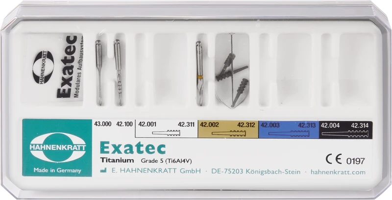 Test Set 1 Kanalerweiterer, 1 Kalibrierbohrer, 3 Titan-Wurzelstifte ,1 Messschablone, Box leer