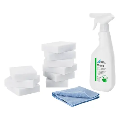 Set 250 ml Flasche FD 360, 1 Spezialtuch, 5 Spezialschwämme