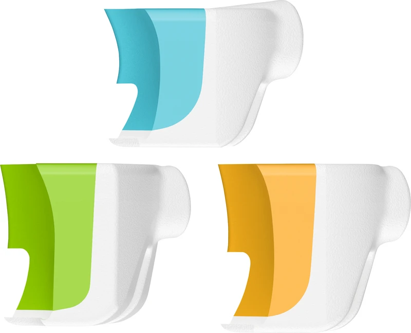 Set 3 Stück (1 x breit-grün, 1 x lang-orange, 1 x kurz-blau)
