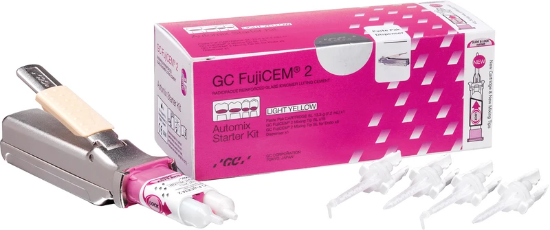 Kennlernset 7,2 ml Kartusche SL, 15 FujiCEM 2 Mixing Tips SL, 5 GC FujiCEM 2 Mixing Tip SL Endo, 1 Paste Pak Dispenser