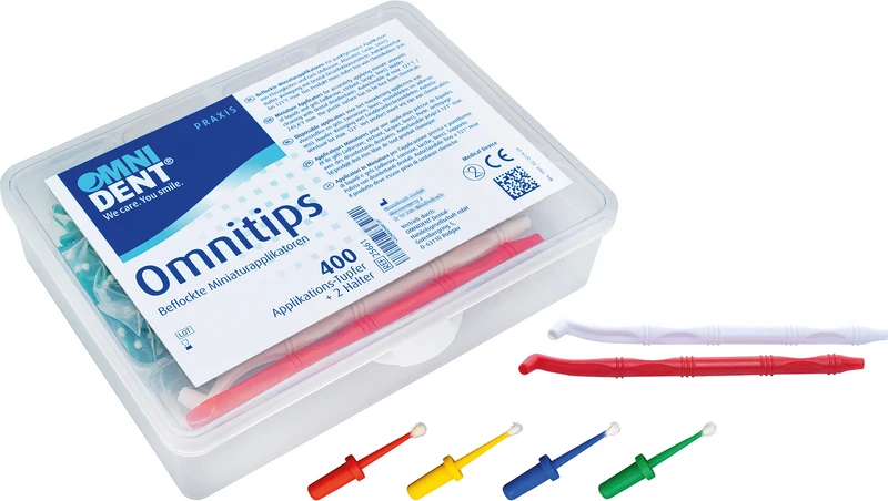 Box 2 Applikationshalter (nicht sterilisierbar), 4 x 100 Einmal-Applikatoren (rot, blau, gelb, grün) Box 2 Applikationshalter (nicht sterilisierbar), 4 x 100 Einmal-Applikatoren (rot, blau, gelb, grün)