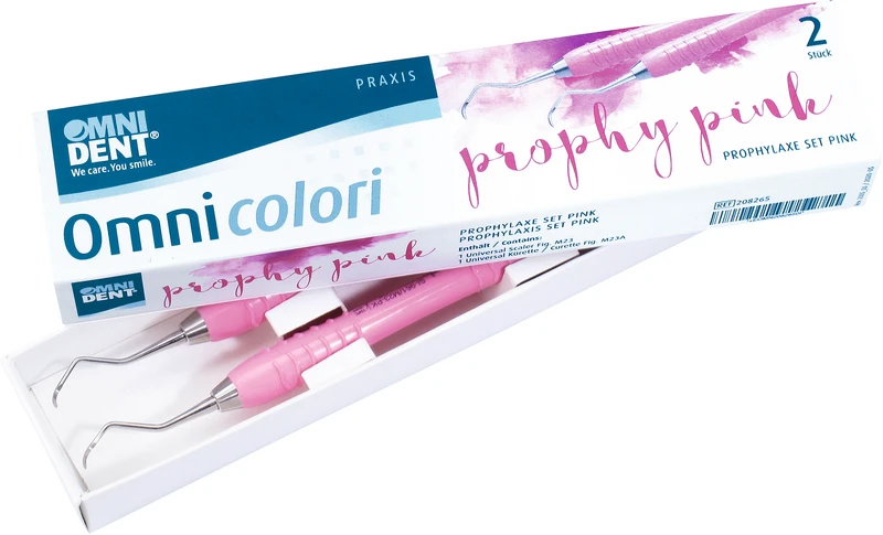 Set 1 Kürette universal, Figur M23A, 1 Scaler universal, Figur M23, Silikongriff pink Set 1 Kürette universal, Figur M23A, 1 Scaler universal, Figur M23, Silikongriff pink