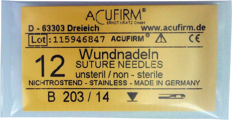 Packung 12 Stück Edelstahl, 203B, 3/8 Kreis, außenschneidend, Größe 14 Packung 12 Stück Edelstahl, 203B, 3/8 Kreis, außenschneidend, Größe 14