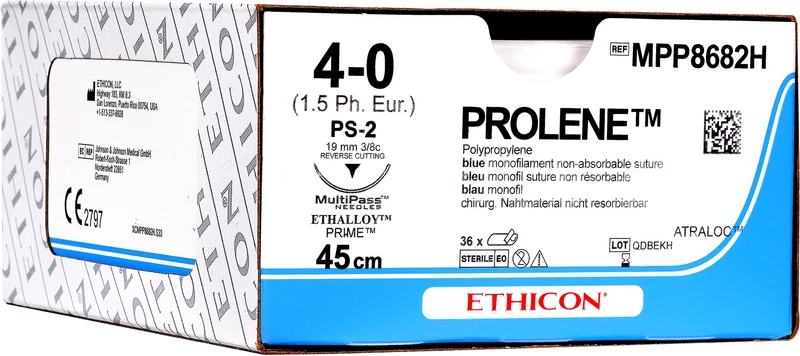 Packung 36 Stück blau, 45 cm, FS2 VB, 3/8 Kreis, schneidend, 19 mm, USP 3/0