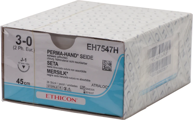 53549 - PERMA-HAND SEIDE - Packung 36 Stück schwarz, 45 cm, J1, 1/2 Kreis, schneidend, 17 mm, USP 3/0