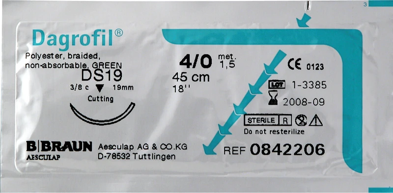 Packung 12 Stück grün, 45 cm, DS19, 3/8 Kreis, schneidend, 19 mm, USP 3/0