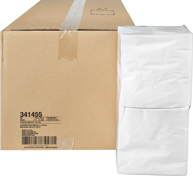 Karton 10 x 300 Stück weiß, 33 x 33 cm, 2-lagig Karton 10 x 300 Stück weiß, 33 x 33 cm, 2-lagig