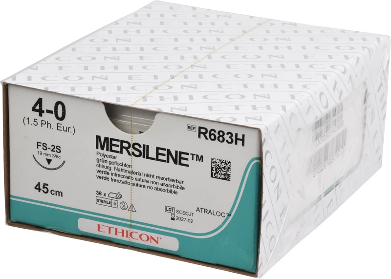 35216 - MERSILENE - Packung 36 Stück grün, 45 cm, FS2S, 3/8 Kreis, schneidend, 19 mm, USP 4/0