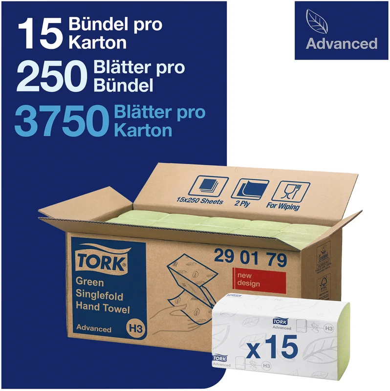 Karton 15 x 250 Stück 2-lagig, grün, 24,8 x 23 cm Karton 15 x 250 Stück 2-lagig, grün, 24,8 x 23 cm